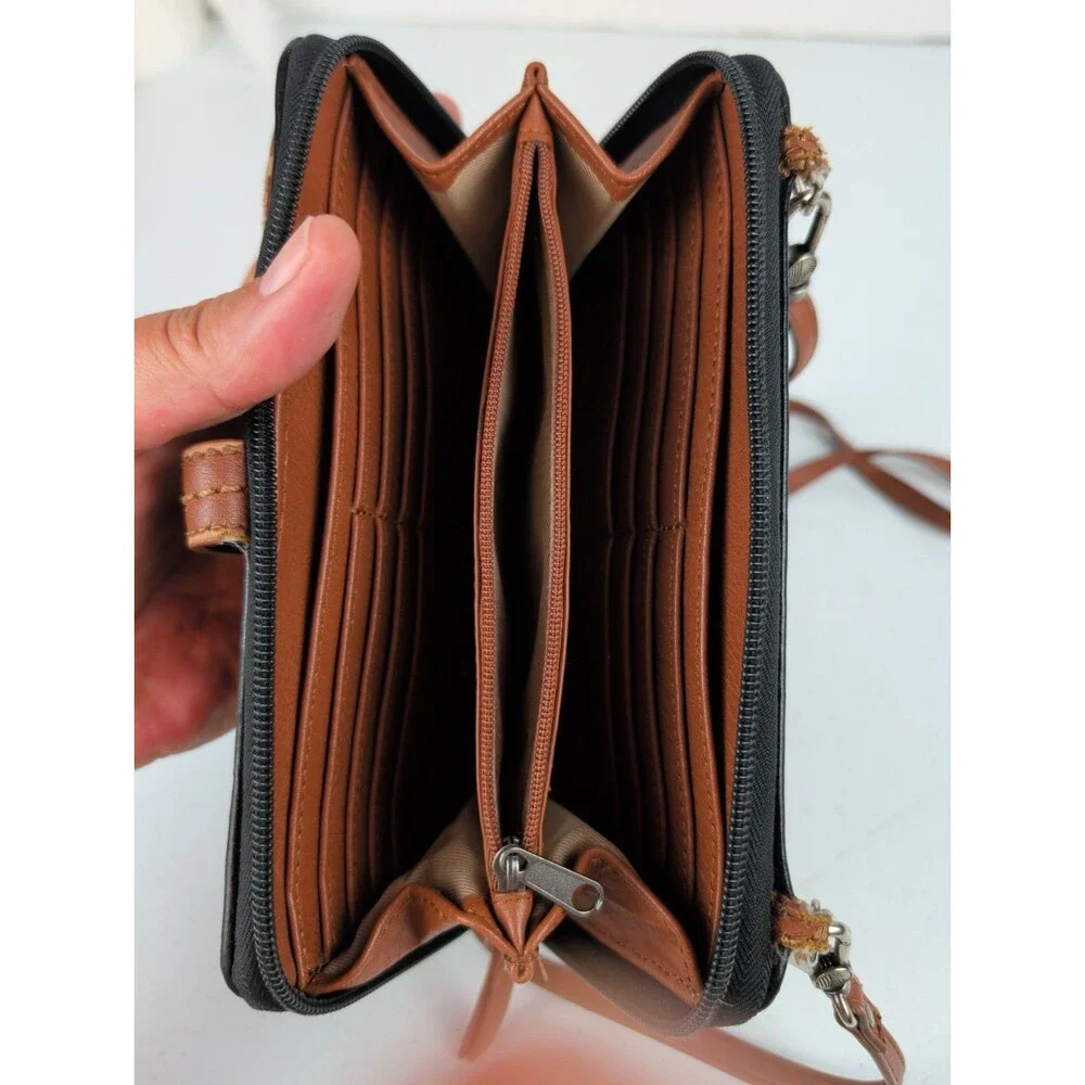The Sak Iris Crossbody Black Leather Crossbody Wallet Wristlet Bag Brown